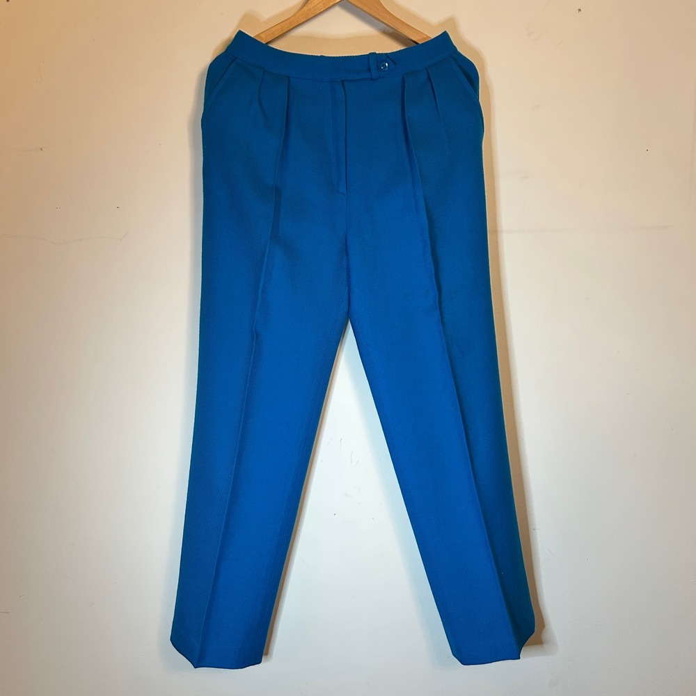 Carlisle Sport Wool Trousers Women 8 Cerulean Pleated Straight Leg‎ Vintage